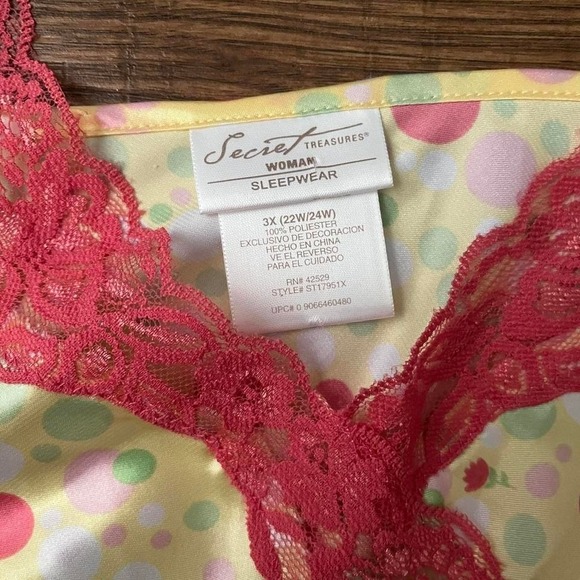 Vintage Satin Polka Dot Yellow Pink Slip Dress Lace Coquette Adjustable Y2K - Picture 6 of 8